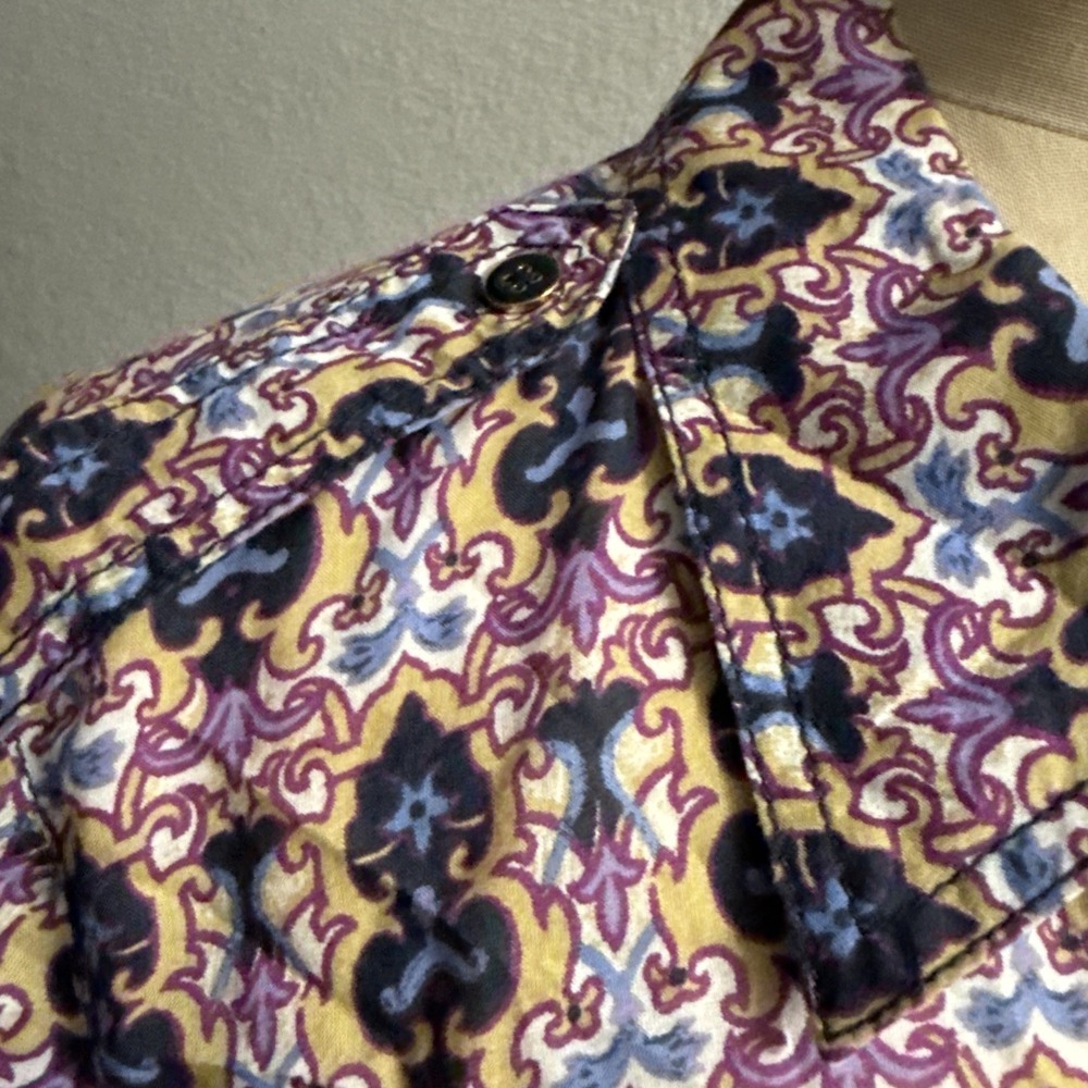 Tory Burch Cotton Demask Kaleidoscope Button Blouse Roll Tab Long Sleeve Sz 10 - Picture 5 of 11